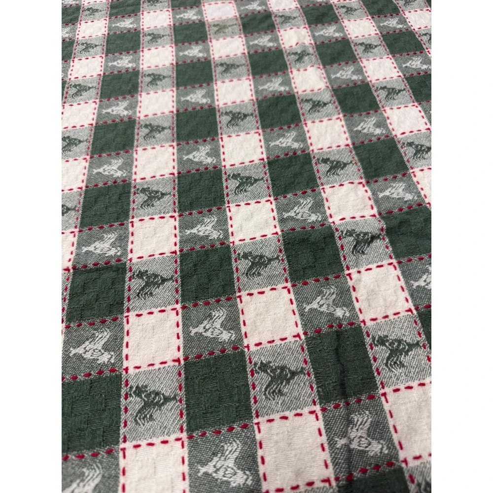 Vintage 90s Checkered Round Tablecloth 52 Inch Rooster Gingham Farmhouse Decor
